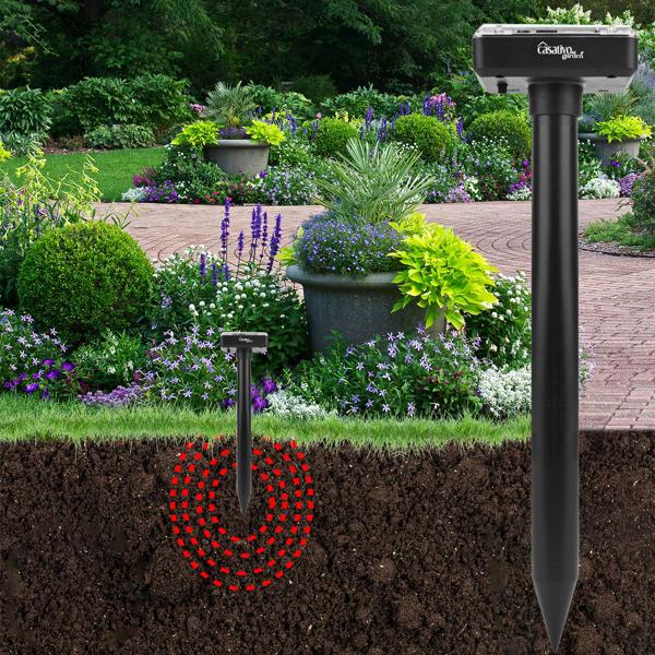 2er-Set Solar-Maulwurf-/Wühlmausvertreiber, 400Hz, IP44: Umweltfreundlich, mit Akku, Effektiver Maulwurfschreck für Garten und Feld