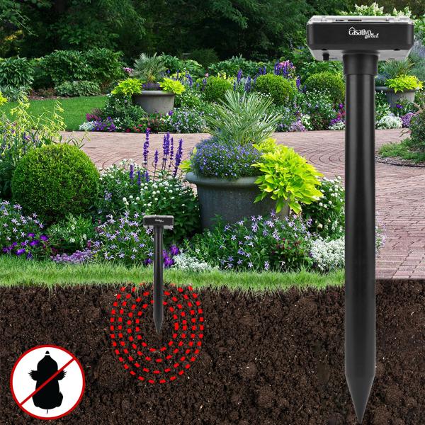 2er-Set Solar-Maulwurf-/Wühlmausvertreiber, 400Hz, IP44: Umweltfreundlich, mit Akku, Effektiver Maulwurfschreck für Garten und Feld