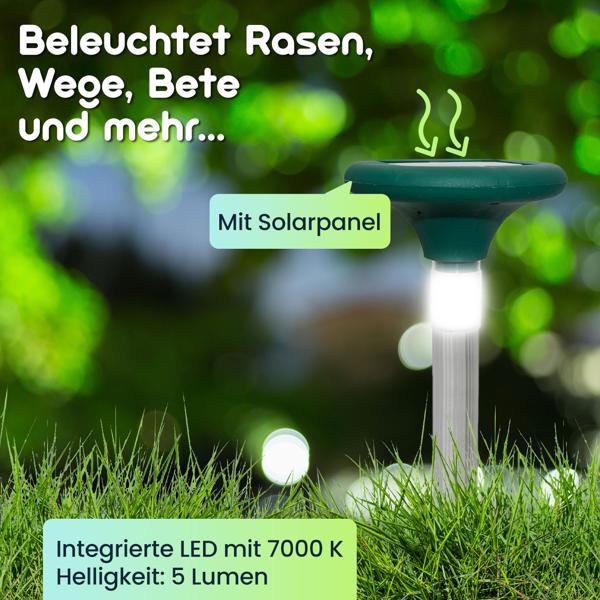 Profi Solar Maulwurfschreck mit eleganter Beleuchtung - Effektive & giftfreie 400Hz Abwehr Plus Gartenbeleuchtung