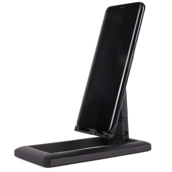 Smartphone- und Tablet Ständer - faltbar & kompakt für unterwegs - einstellbarer Winkel - rutschfester Fuss - 7x14x5cm ABS Kunststoff - schwarz