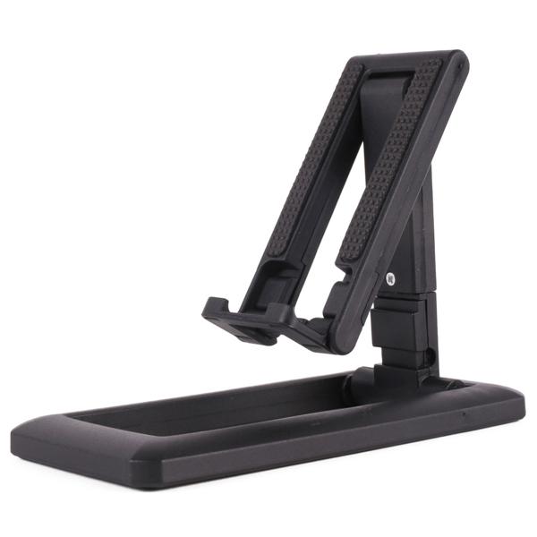Smartphone- und Tablet Ständer - faltbar & kompakt für unterwegs - einstellbarer Winkel - rutschfester Fuss - 7x14x5cm ABS Kunststoff - schwarz