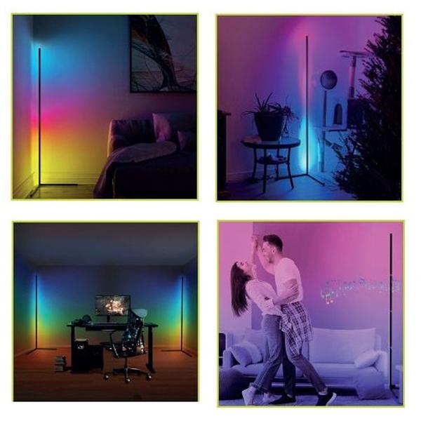 LED-Ecklampe mit RGB-Farben, H 140cm, 15W – Stimmungsleuchte, versch. Farbmodi, dimmbar, Musik-Synchronisation, Ambiente-Beleuchtung