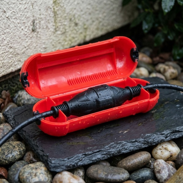 Schutzkapsel für Stromstecker - Robuste wetterfeste Schuko Steckerbox für sichere Stromverbindungen - Spritzfest - Rot