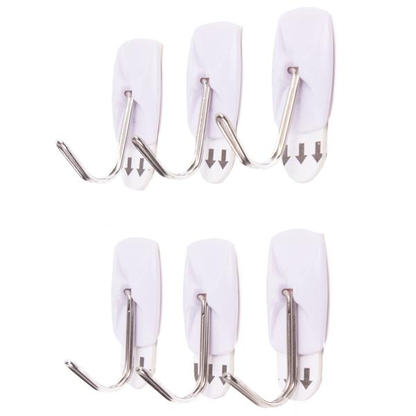 Klebe-Haken 6er-Set – bohrfreie Montage Küche Bad – bis 800g Haltekraft – wiederverwendbar - Fliesen Glas Holz Kunststoff geeignet