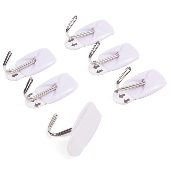 Klebe-Haken 6er-Set – bohrfreie Montage Küche Bad – bis 800g Haltekraft – wiederverwendbar - Fliesen Glas Holz Kunststoff geeignet
