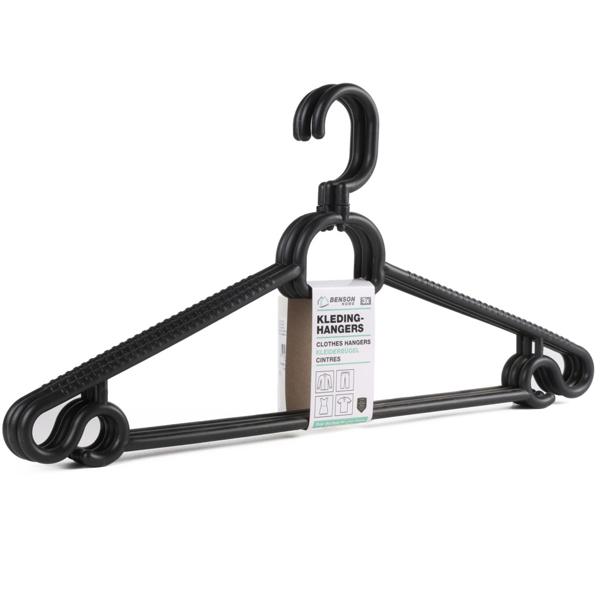 Kleiderbügel 3-tlg. schwarz – Stabil biegefest & leicht zu reinigen – Ideal für Hemden, Blusen, Hosen – Mit Noppen & Unterstange – Kunststoff