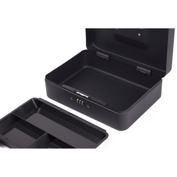 Geldkassette mit 3-stelligem Kombi-Zahlenschloss - Sichere Aufbewahrung Bargeld Dokumente Wertsachen - Herausnehmbares Fach - 25x18x9cm Schwarz