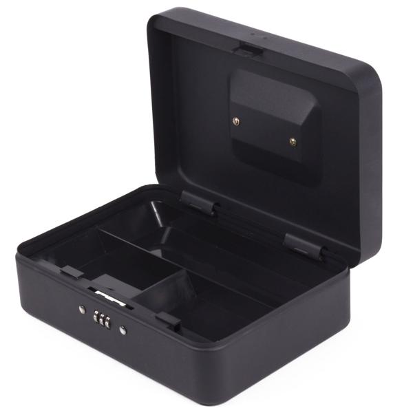 Geldkassette mit 3-stelligem Kombi-Zahlenschloss - Sichere Aufbewahrung Bargeld Dokumente Wertsachen - Herausnehmbares Fach - 25x18x9cm Schwarz