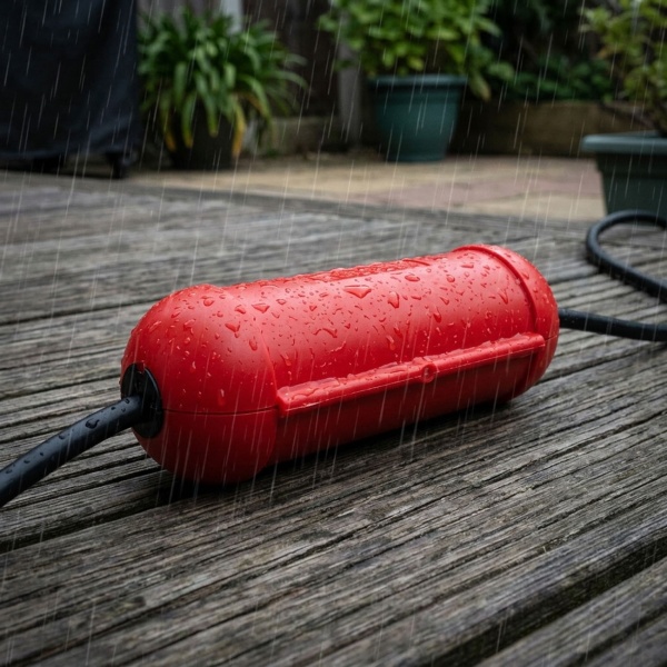 3er-Set Schutzkapsel für Stromstecker - Robuste wetterfeste Schuko Steckerbox für sichere Stromverbindungen - Spritzfest - Rot