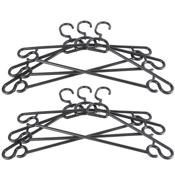 Kleiderbügel 6-tlg. schwarz - Stabil & biegefest - optimale Ordnung im Kleiderschrank - mit Anti-Rutsch Noppen - Hosen-/Rockstange & Haken