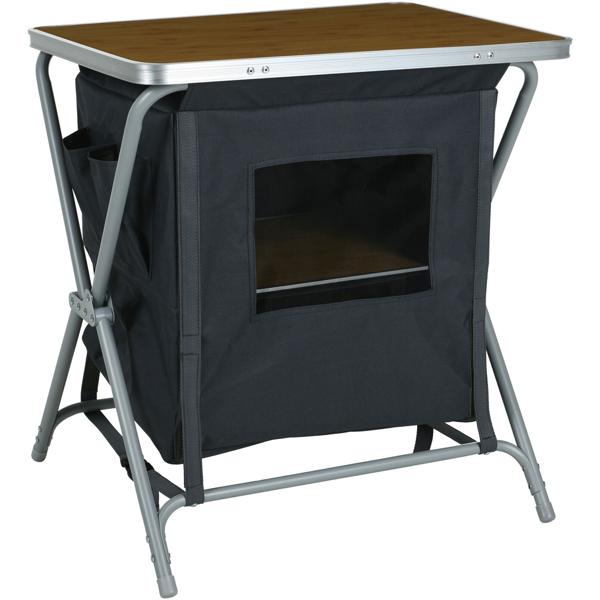 Faltbare Camping-Küchenbox: 60x45x64cm, dunkelgrau-braun. Vielseitiger Faltschrank auch als Tisch & Ablage nutzbar - Geniales Camping Accessoire