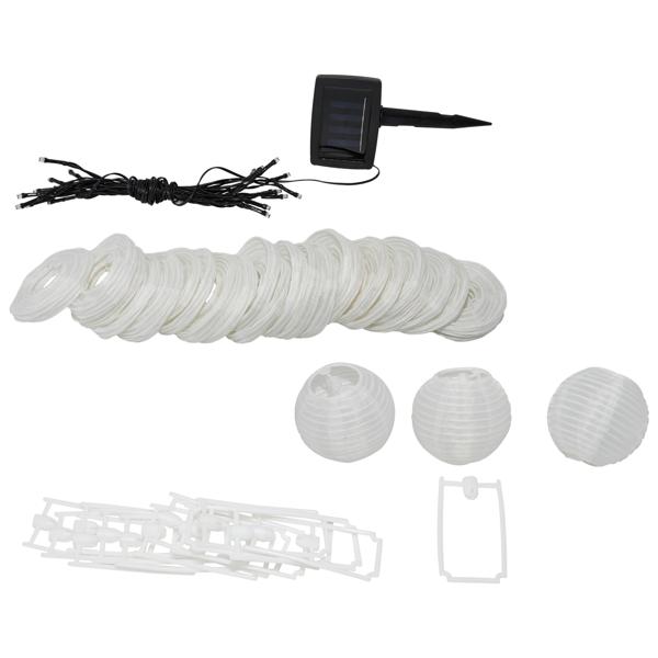 LED Lampion Lichterkette, Solar, warmweiss, 20 weisse Lampions, 3,8m, IP44, effektvolle Solarlichterkette für Balkon, Terrasse, Garten, Bäume u.v.m