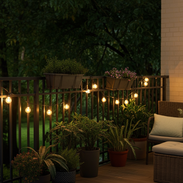 Solar-LED-Lichterkette mit 20 warmweissen LEDs in Glühbirnenform, 3,8 m, wetterfest, energiesparend, für Garten, Balkon & Terrasse, IP44