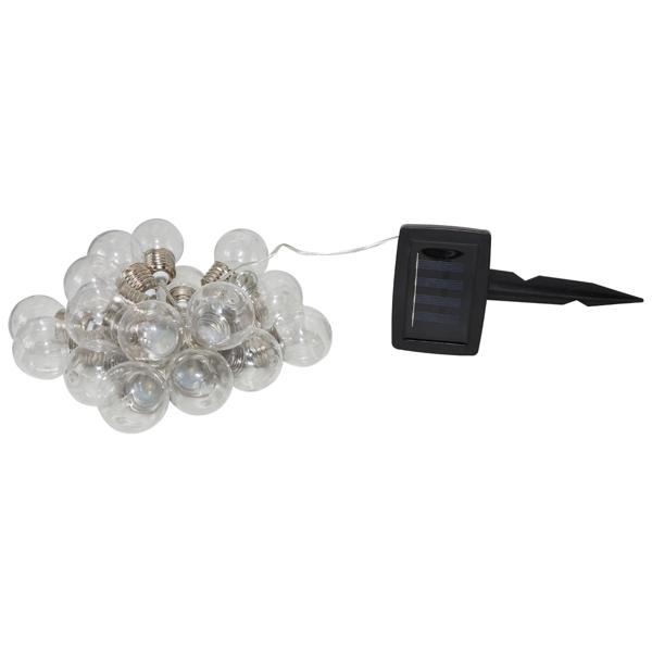 2er-Set LED-Lichterkette mit 20 Glühbirnen-LEDs - Solarbetrieben für Gartenfeste & Balkondeko - 3,8m warmweiss, Dämmerungs-Sensor, IP44