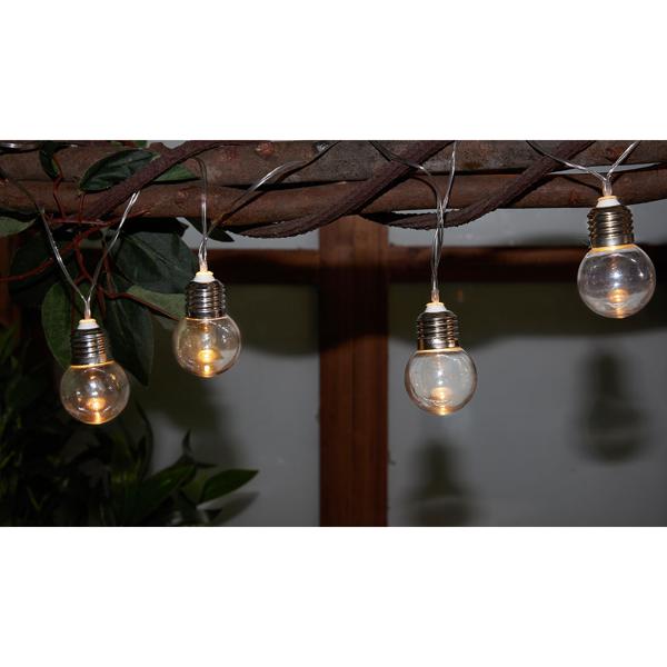 2er-Set LED-Lichterkette mit 20 Glühbirnen-LEDs - Solarbetrieben für Gartenfeste & Balkondeko - 3,8m warmweiss, Dämmerungs-Sensor, IP44