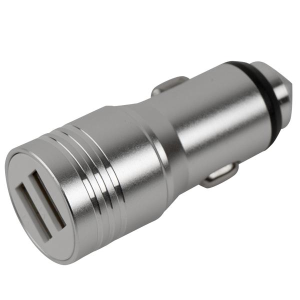 Dual-USB KFZ-Ladegerät  (3,1A) mit Nothammer: Sicherheits-Autoladegerät in Silber für PKW, LKW & mehr, 2 Ladeports & Notfall-Werkzeug
