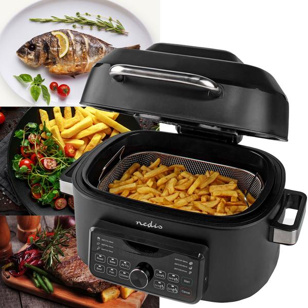 XL Digitaler Heissluft-Fritteusegrill, 120 °C bis 265 °C , 6 l, Timer, Air Fryer, 1660 W, mit Grillfunktion und 7 vorprogrammierte Kocheinstellungen