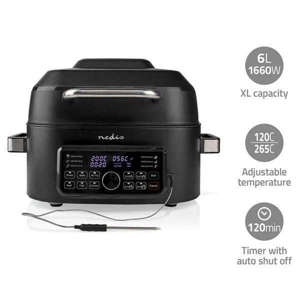 XL Digitaler Heissluft-Fritteusegrill, 120 °C bis 265 °C , 6 l, Timer, Air Fryer, 1660 W, mit Grillfunktion und 7 vorprogrammierte Kocheinstellungen