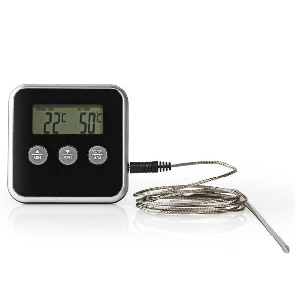 Präzises digitales Fleisch-, Braten- & Ofenthermometer, bis +250 °C, Fühler aus rostfreiem Edelstahl, Timer für BBQ, Grill, Smoker, Backofen