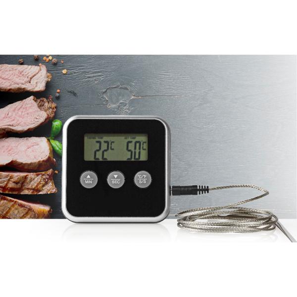 Präzises digitales Fleisch-, Braten- & Ofenthermometer, bis +250 °C, Fühler aus rostfreiem Edelstahl, Timer für BBQ, Grill, Smoker, Backofen