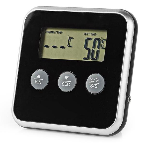 Präzises digitales Fleisch-, Braten- & Ofenthermometer, bis +250 °C, Fühler aus rostfreiem Edelstahl, Timer für BBQ, Grill, Smoker, Backofen