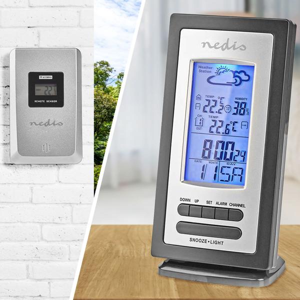Drahtlose Wetterstation mit Aussensensor - Innen/Aussen Temperaturanzeige & Wettervorhersage - Digital Display, Wecker, 433 MHz, 20m Reichweite