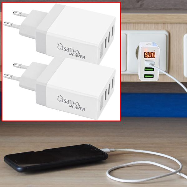 2er-Set Multi-Port USB Ladegerät mit 3 USB-A Ports & LED-Display, je 5 V/2,4 A, 3 Geräte gleichzeitig, für iPhone, Airpods, Samsung, Android, etc