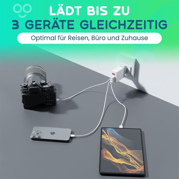 2er-Set Multi-Port USB Ladegerät mit 3 USB-A Ports & LED-Display, je 5 V/2,4 A, 3 Geräte gleichzeitig, für iPhone, Airpods, Samsung, Android, etc