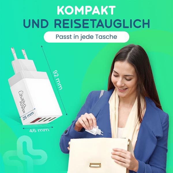 2er-Set Multi-Port USB Ladegerät mit 3 USB-A Ports & LED-Display, je 5 V/2,4 A, 3 Geräte gleichzeitig, für iPhone, Airpods, Samsung, Android, etc