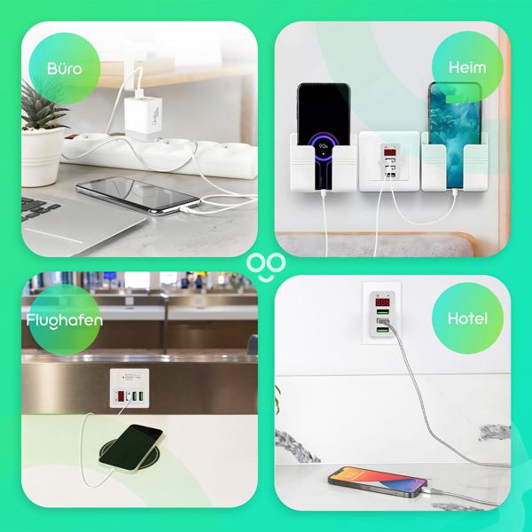 2er-Set Multi-Port USB Ladegerät mit 3 USB-A Ports & LED-Display, je 5 V/2,4 A, 3 Geräte gleichzeitig, für iPhone, Airpods, Samsung, Android, etc