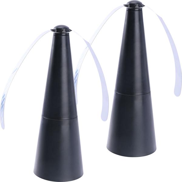 2er Akku-Fliegenvertreiber mit 2 Flügeln, tierfreundlicher Fliegenwedler ohne Chemie, Li-Ion Akku, Hinstellen, Aufhängen auf Balkon, Terrasse, im Garten