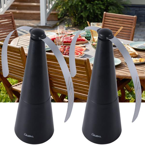 2er Akku-Fliegenvertreiber mit 2 Flügeln, tierfreundlicher Fliegenwedler ohne Chemie, Li-Ion Akku, Hinstellen, Aufhängen auf Balkon, Terrasse, im Garten