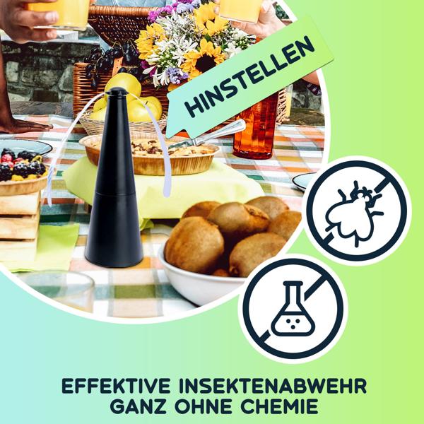 2er Akku-Fliegenvertreiber mit 2 Flügeln, tierfreundlicher Fliegenwedler ohne Chemie, Li-Ion Akku, Hinstellen, Aufhängen auf Balkon, Terrasse, im Garten