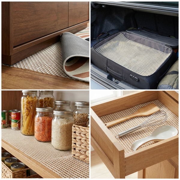 4er-Set Teppich Antirutschunterlage, Antirutschmatte zuschneidbar, 80 x 200 cm, Rutsch Stop für Teppiche, Schubladen, Kofferraum, creme-weiss