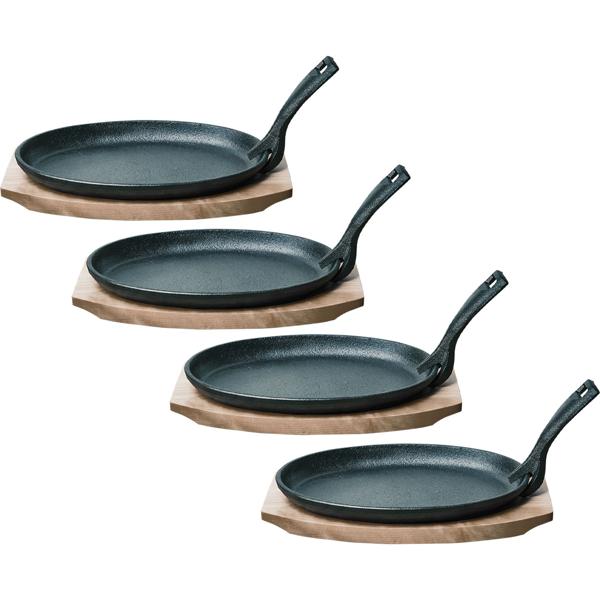 4er-Set Massive Profi Servierpfanne aus Gusseisen mit Holz-Untersetzer, 24 x 14 x 2,2 cm, Abnehmbarer Griff bis 230 °C hitzebeständig 