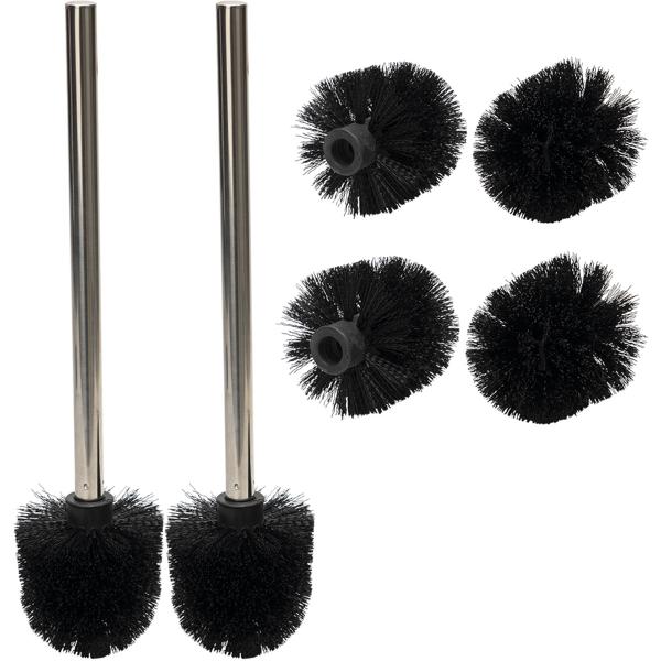 2er Spar Set WC-Bürste aus Edelstahl, praktische und effiziente Toilettenbürste inkl. 3 Bürstenköpfen, Ø 8cm, schwarz, Bürstenkopf austauschbar