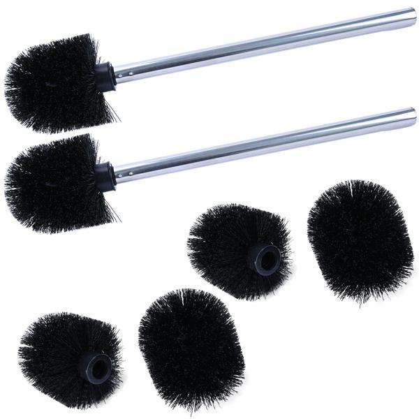 2er Spar Set WC-Bürste aus Edelstahl, praktische und effiziente Toilettenbürste inkl. 3 Bürstenköpfen, Ø 8cm, schwarz, Bürstenkopf austauschbar