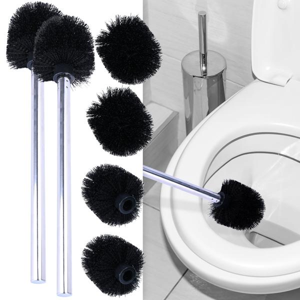 2er Spar Set WC-Bürste aus Edelstahl, praktische und effiziente Toilettenbürste inkl. 3 Bürstenköpfen, Ø 8cm, schwarz, Bürstenkopf austauschbar