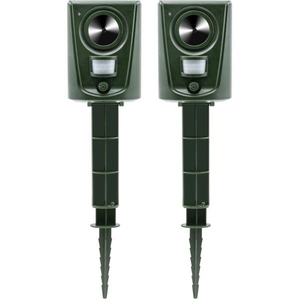 2er-Set Universal Tierabwehrgerät, hocheffektiver Ultraschall Tiervertreiber, PIR-Bewegungsmelder, bis 60 m²,  vertreibt Hunde, Katzen, Kleintiere, Vögel, Marder