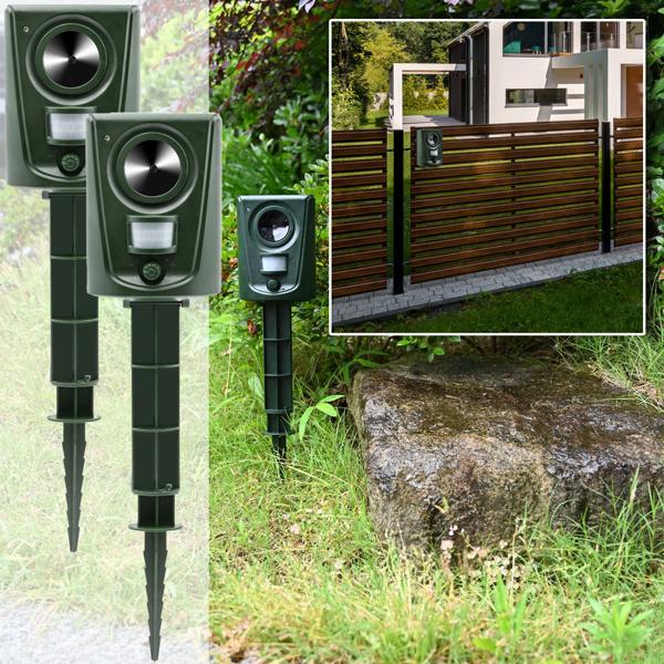 2er-Set Universal Tierabwehrgerät, hocheffektiver Ultraschall Tiervertreiber, PIR-Bewegungsmelder, bis 60 m²,  vertreibt Hunde, Katzen, Kleintiere, Vögel, Marder