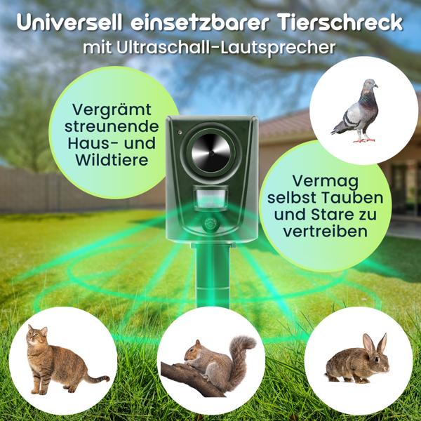 2er-Set Universal Tierabwehrgerät, hocheffektiver Ultraschall Tiervertreiber, PIR-Bewegungsmelder, bis 60 m²,  vertreibt Hunde, Katzen, Kleintiere, Vögel, Marder