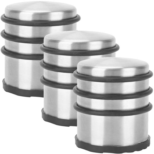 3er-Set Cleverer Türstopper ohne Bohren: Edelstahl-Türstopper mit Anti-Rutsch-Boden und Gummiringen – einfach & schnell - optimaler Schutz