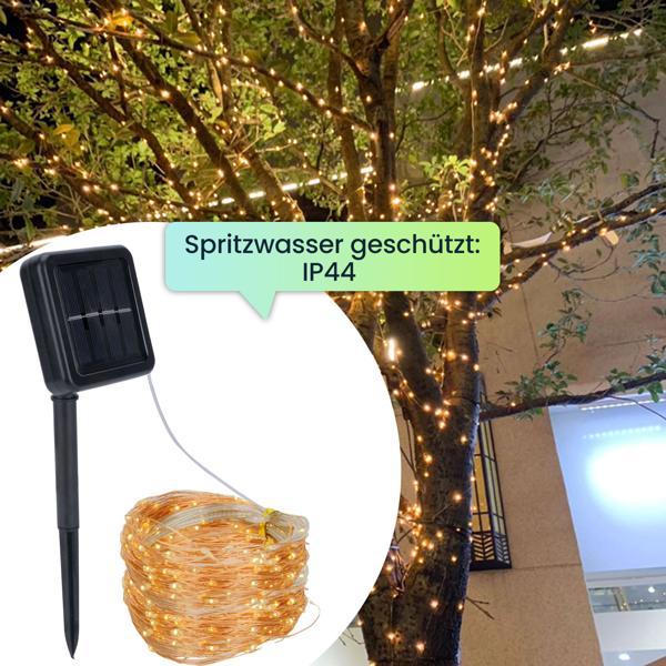 2er-Set Solar Kupferdraht Lichterkette 22m, 200 warmweisse LEDs, IP44 – Energieeffizient, robust und wunderschön