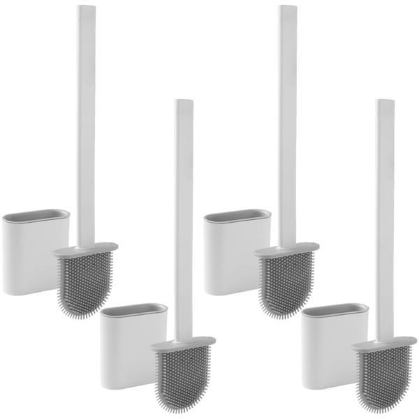 4er-Set WC-Bürste mit Silikonborsten, 4 Toilettenbürsten inkl. Bürstenhalter, weiss/grau, schnell trocknend, die effizientere Art der Toiletten Hygiene