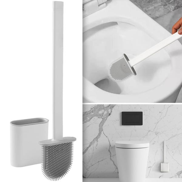 4er-Set WC-Bürste mit Silikonborsten, 4 Toilettenbürsten inkl. Bürstenhalter, weiss/grau, schnell trocknend, die effizientere Art der Toiletten Hygiene
