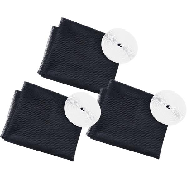 3er-Set Fliegennetz für Fenster bis 130 x 150 cm, Fliegengitter individuell zuschneidbar PLUS 6m Klettband - Mückenschutz ohne Bohren