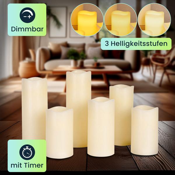 12er-Set LED-Echtwachskerzen mit Fernbedienung – dimmbar, flackernder Effekt, verschiedene Grössen, batteriebetrieben für stimmungsvolle Beleuchtung