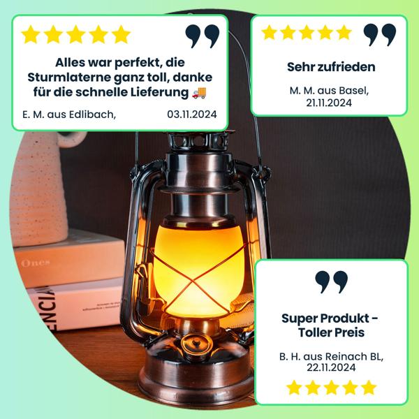 2er-Set Retro-LED-Sturmlaterne (Bronze, 25cm) mit realistischer Flammenoptik – Klassische Laterne mit modernster LED-Technik, batteriebetrieben