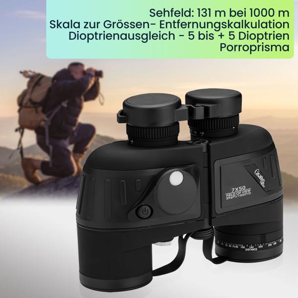 Robustes Marine-Fernglas 7x50: mit Entfernungsmesser, LED-Nachtsicht, Kompass – wasserdicht, schwimmfähig & ideal für Outdoor-Abenteuer