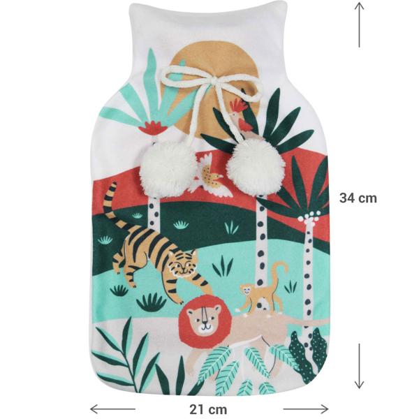 Wärmflasche mit buntem Dschungel-Bezug - Ideal für gemütliche Stunden auf Couch & Bett - Für Wärme & Kühlung, 21x34cm, erfüllt BS 1970:2012